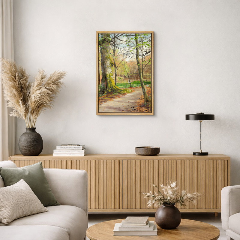 "Sunlit Forest Path" par Lake, art, paysage de forêt sereine, impression sur toile encadrée, H 24 po x l 16 po x P 1,5 po