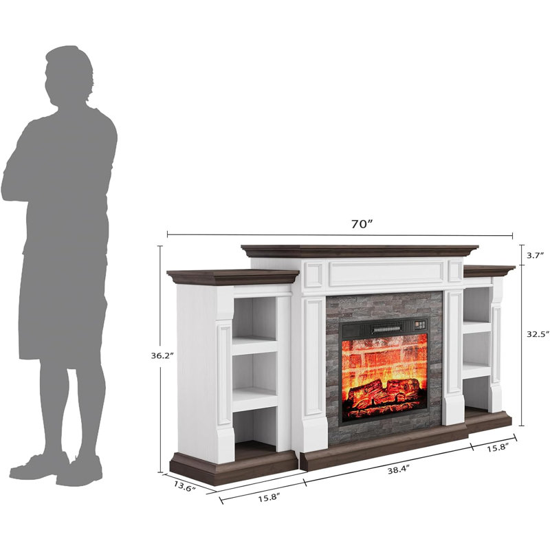 Aalieyah 72" W Electric Fireplace, Brown/White