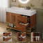 Meuble-lavabo moderne 36 po en noyer avec lavabo en céramique, plateau en pierre frittée, structure en métal doré, tiroirs et tablette de rangement-990027728