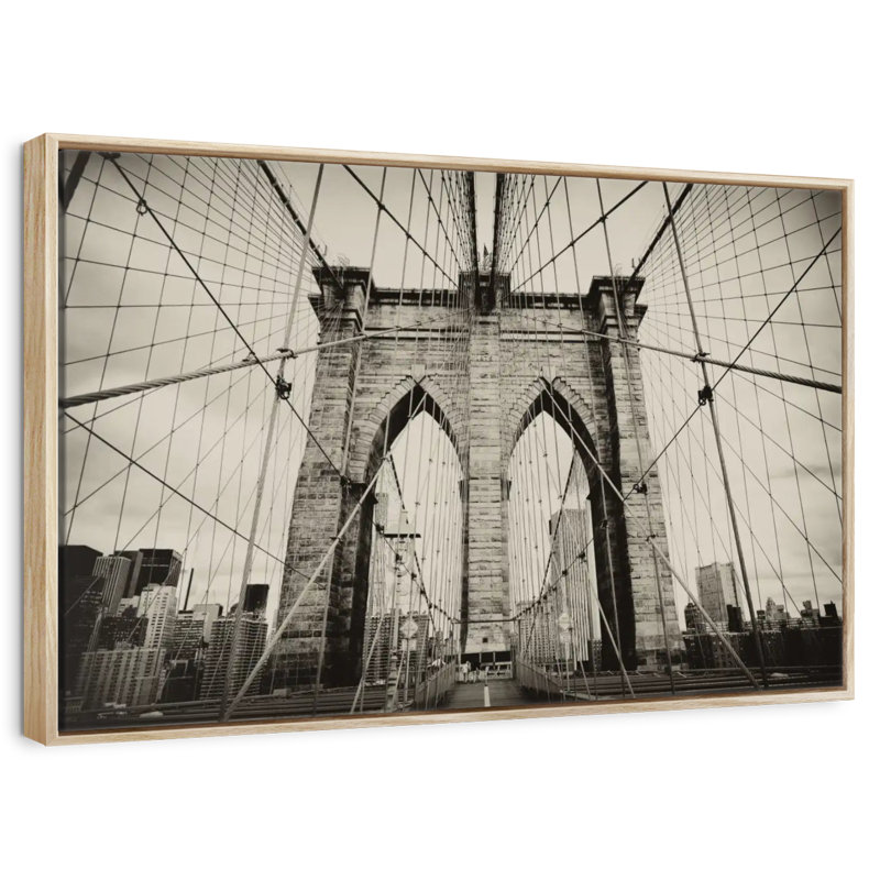 Pont monochrome de Brooklyn, 25 po x 17 po, Cadre flottant en bois naturel