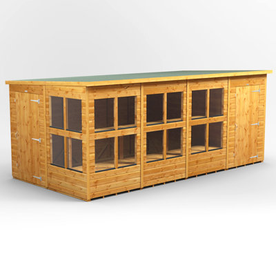 Powersheds 16 x 8ft Timber Tongue & Groove Pent Potting Shed Combi (includes 4ft Side Store)
