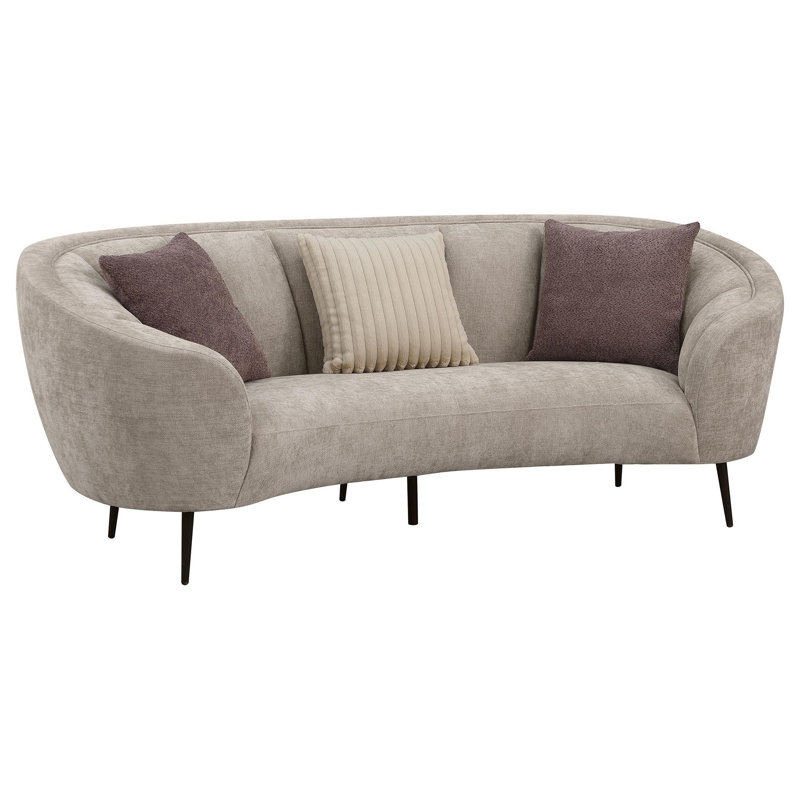 Glynes Upholstered Channel Back Curved Sofa Beige, Beige Fabric