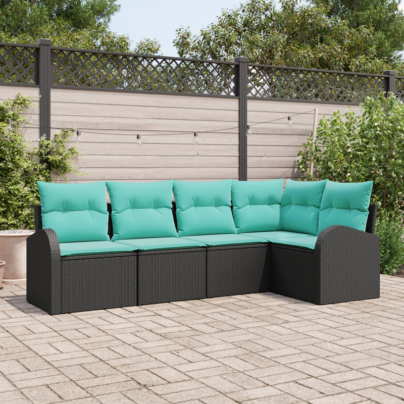 Ensemble de canapé de jardin vidaXL 5 pièces en rotin de polyester noir et turquoise
