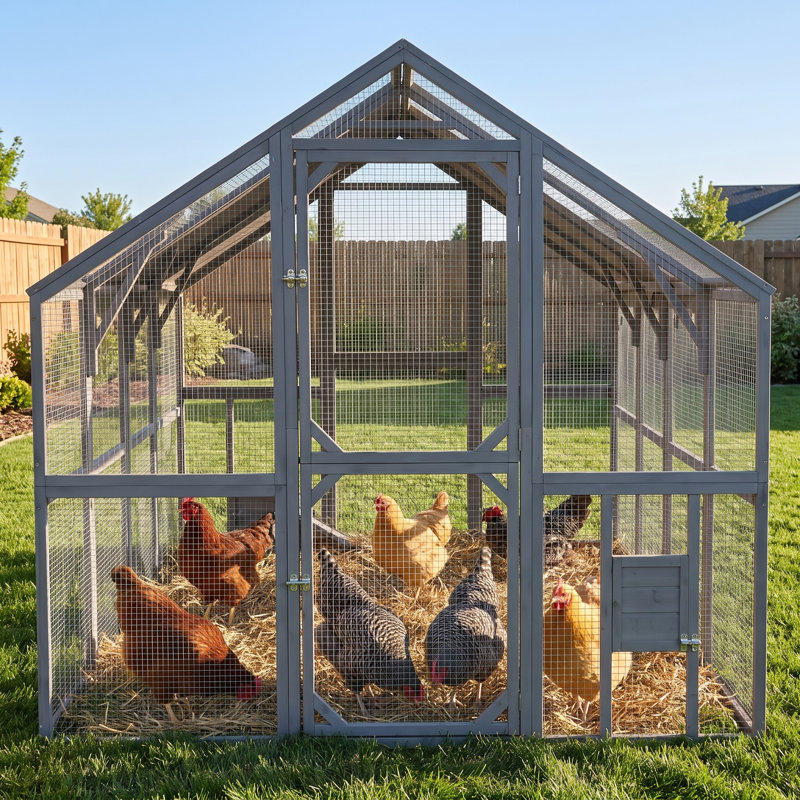 Grand poulailler extérieur en bois 110 po, Gris