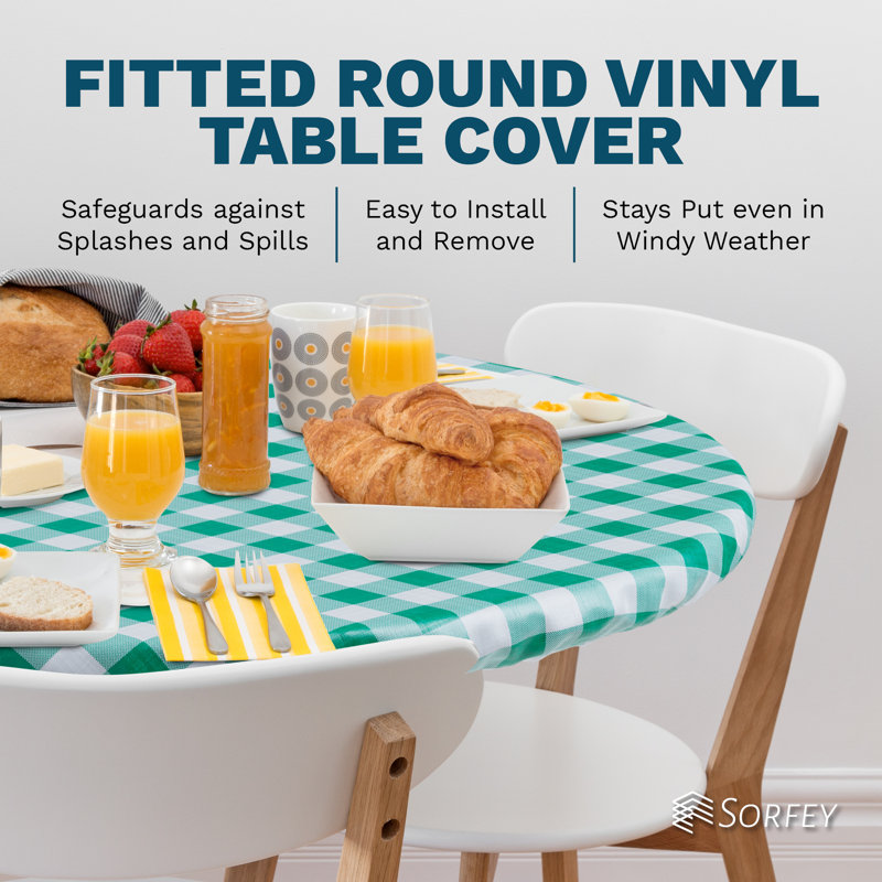 Vinyl Picnic Fited Tableclth Round, 60" L x 60" W, Green