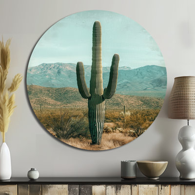 Marris - Cactus Round Metal Wall Art, Traditional Green Metal Art Print