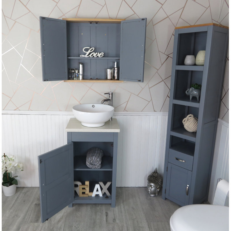 Scurlock 515mm Single Bathroom Vanity with Vessel Stone Basin, Grey, White Quartz