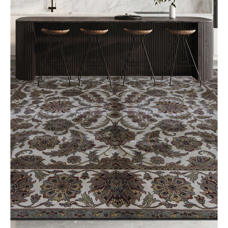 Tapis ivoire et ivoire noué à la main de haute qualité