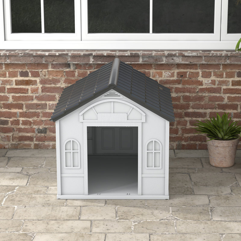 Plastic Dog House, 82cm H x 98.2cm W x 98.2cm D, Grey