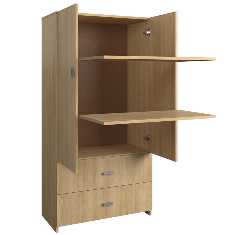 Zen Alpha Ensemble de lit complet avec tête de lit, tables de chevet (2) et une armoire, aucun sommier requis, Beige, Double