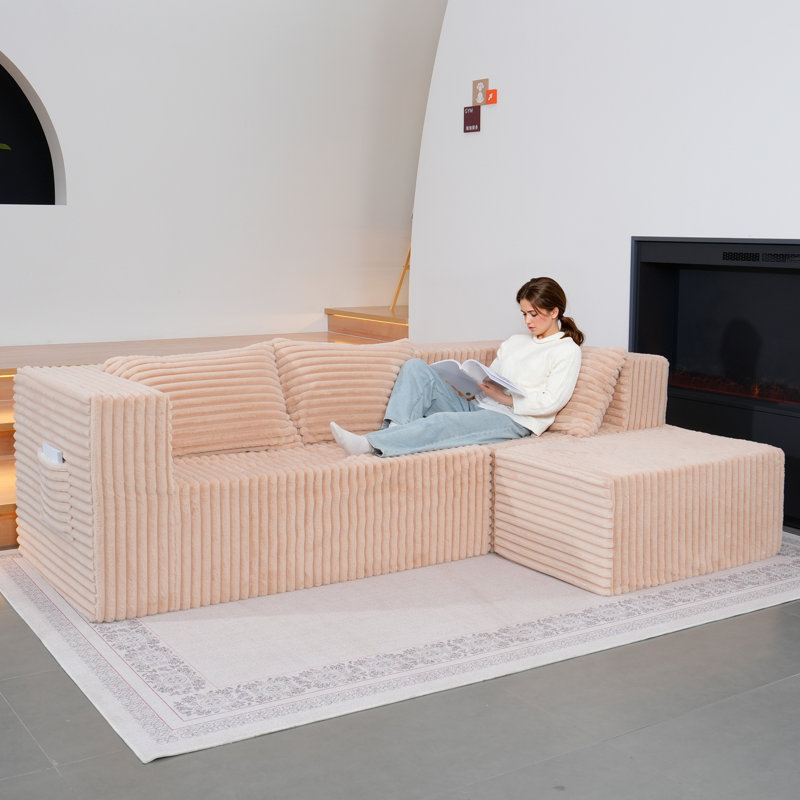Canapé modulaire avec méridienne Boneless Cloud, Rose
