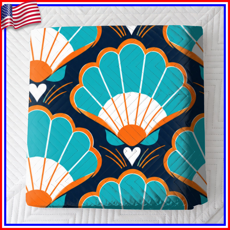 Couvre-lit matelassé bleu et orange, Twin
