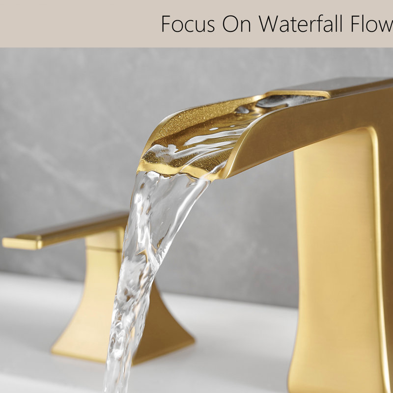 Solid Brass Bathroom Faucet, 3 Hole 8 Inch Widespread With Gold Finish And Pop Up Drain Sink Faucet In Gold, Construction Side