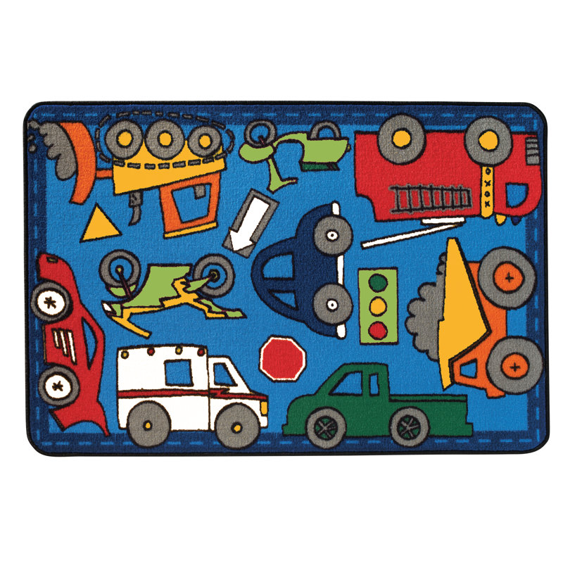 Tapis bleu / rouge / vert touffeté KID $ Value Rugs ™, Rectangle 4 pi x 6 pi