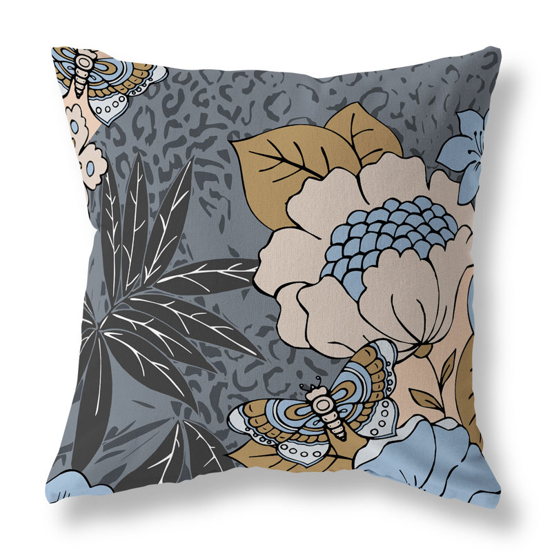 Coussin Roaring Florals, Grey/Yellow, 18"H x 18"W