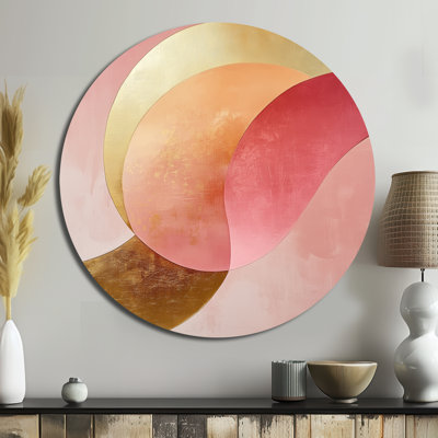 Rosé et arcs dorés - Décoration murale ronde moderne transitionnelle abstraite en métal