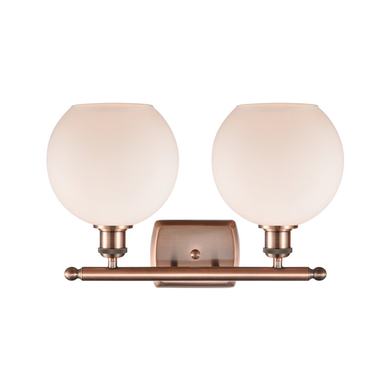 Éclairage pour meuble-lavabo en laiton antique à 2 lumières Almatine, Blanc mat, Cuivre antique, DEL