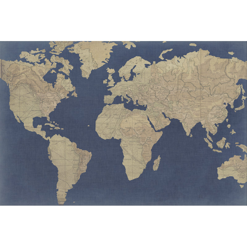 Linen Map I by Studio W - Graphic Art, 81 cm H x 122 cm W, Black Floater Framed