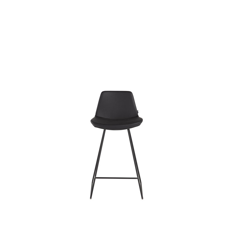 Upholstered Counter Stool with Metal Frame, Black, Black Eco Leather, Counter Stool (24" Seat Height)