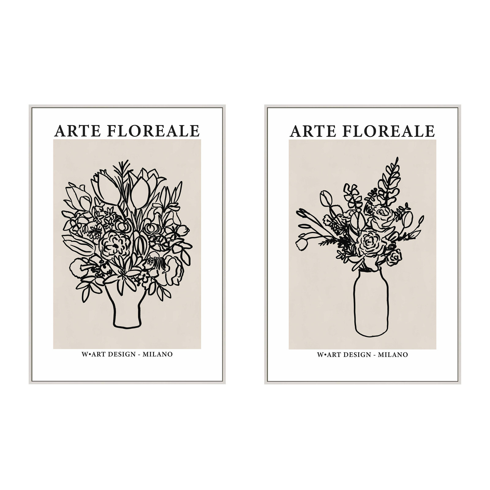 Arte Floreale 2-Piece Wall Art Set, White Canvas Framed, 20" H x 14" W