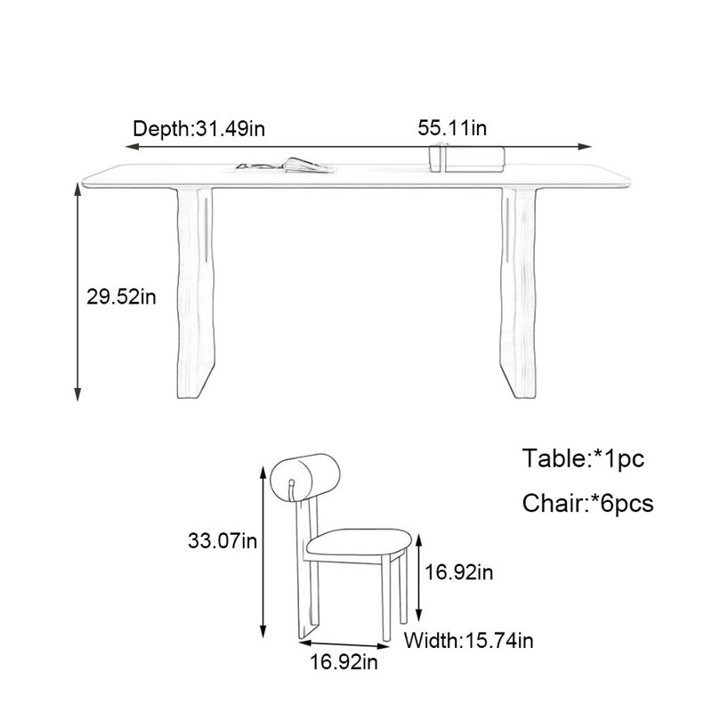 Full support white matte rock dining table set, 29.52"H x 55.11"L x 31.49"W