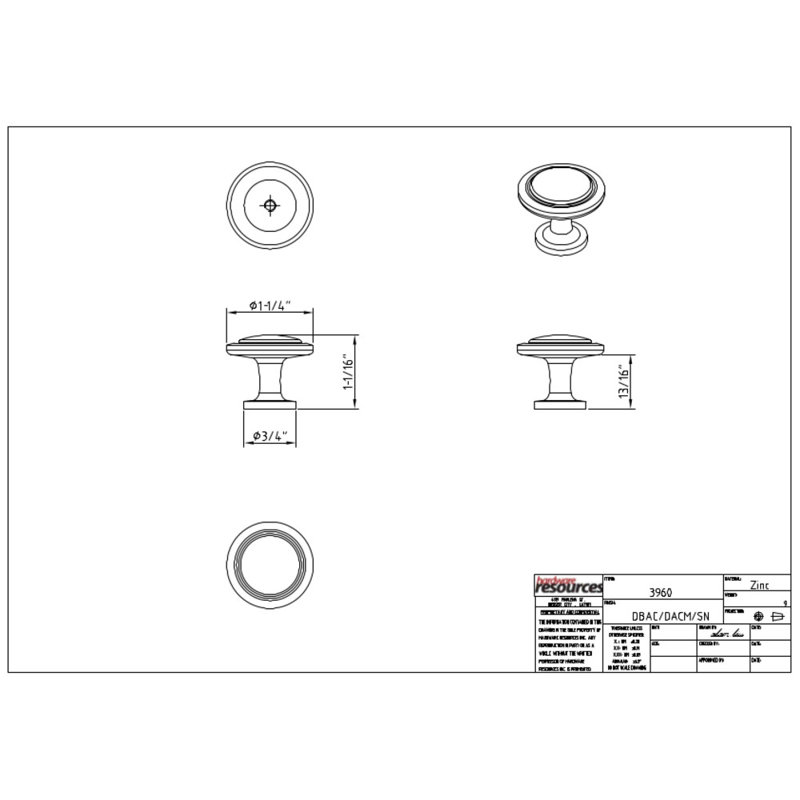 Gatsby 1 1/4" Diameter Mushroom Knob, Satin Nickel