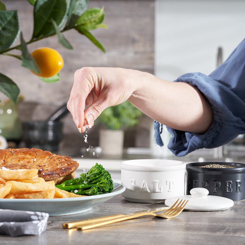 Ensemble de 2 bols à sel et à poivre avec couvercle - Ensemble de 2 décorations rustiques empilables pour votre cuisine