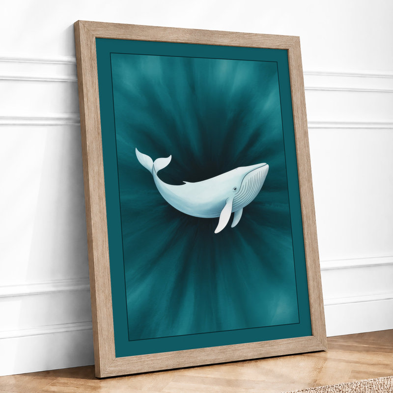 Whale in Convergence Modern - Framed Print, A2 - 59.4 x 42.0 cm, Oak
