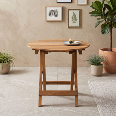 Foldable Acacia Wood Outdoor Side Table, No-Assembly Portable End Table for Patio, Sofa or RV