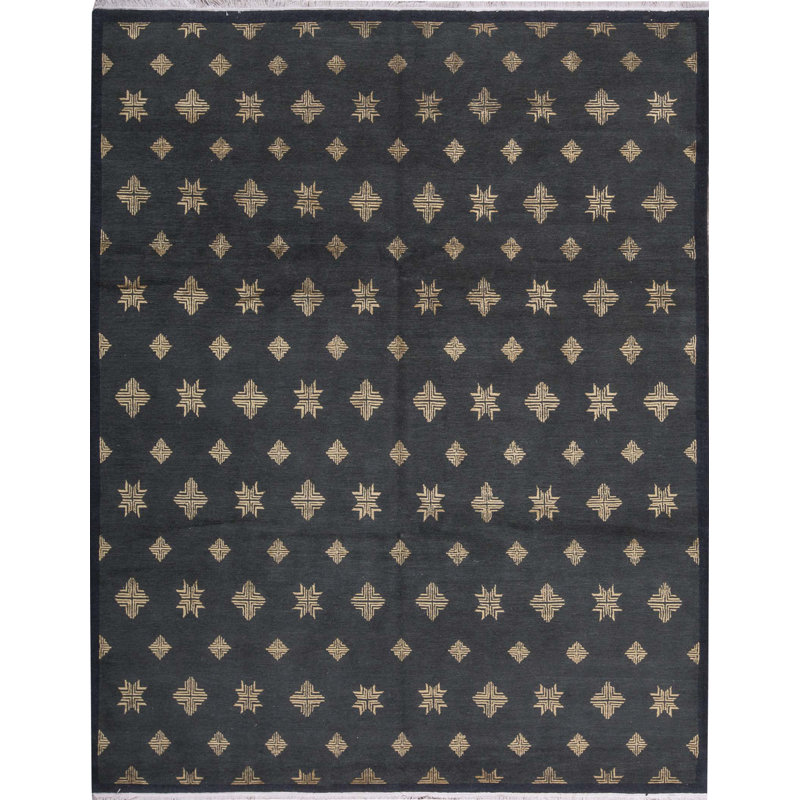 Hand-Knotted High-Quality Black and Beige Area Rug