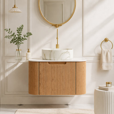 Floating Bathroom Vanity with Ceramic Basin and Sintered Stone Top
