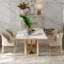 Modern White Faux Marble Dining Table with Double Pedestals Base Pre-Assembly-175376638