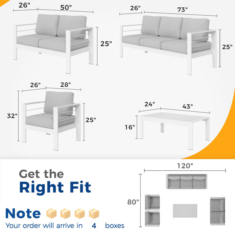 Brandtley Metal 7-Person Sofa Seating Group with Cushions