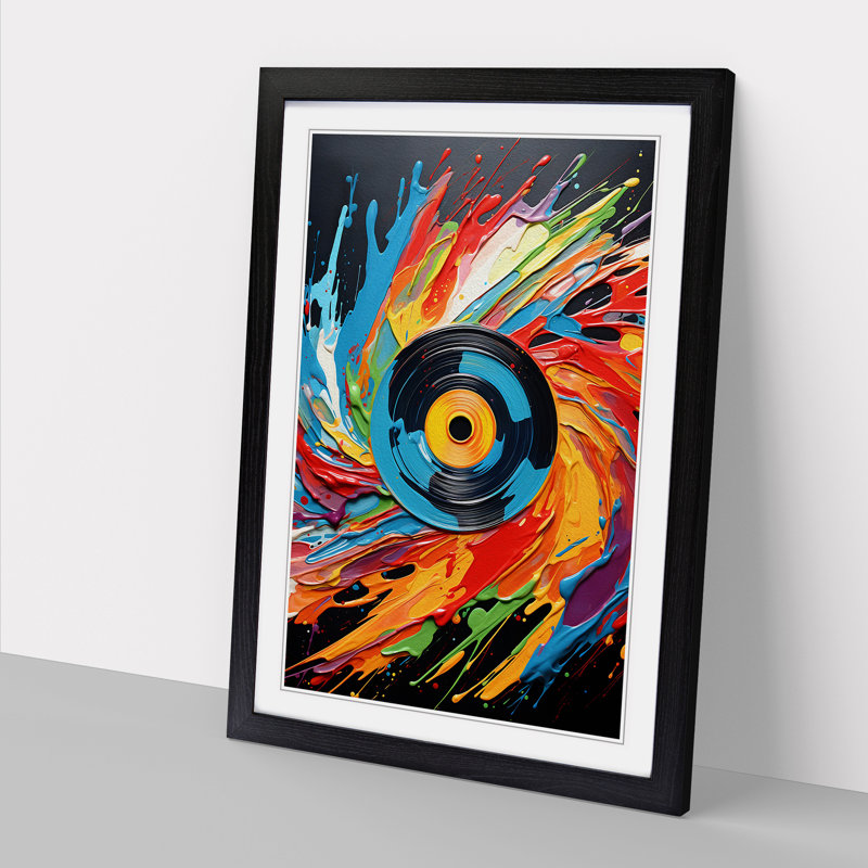 XYZ-FRM-V1223-6360 Vinyl Record Abstract - Single Picture Frame Print on Wood, Black, 34cm H x 25cm W x 2cm D