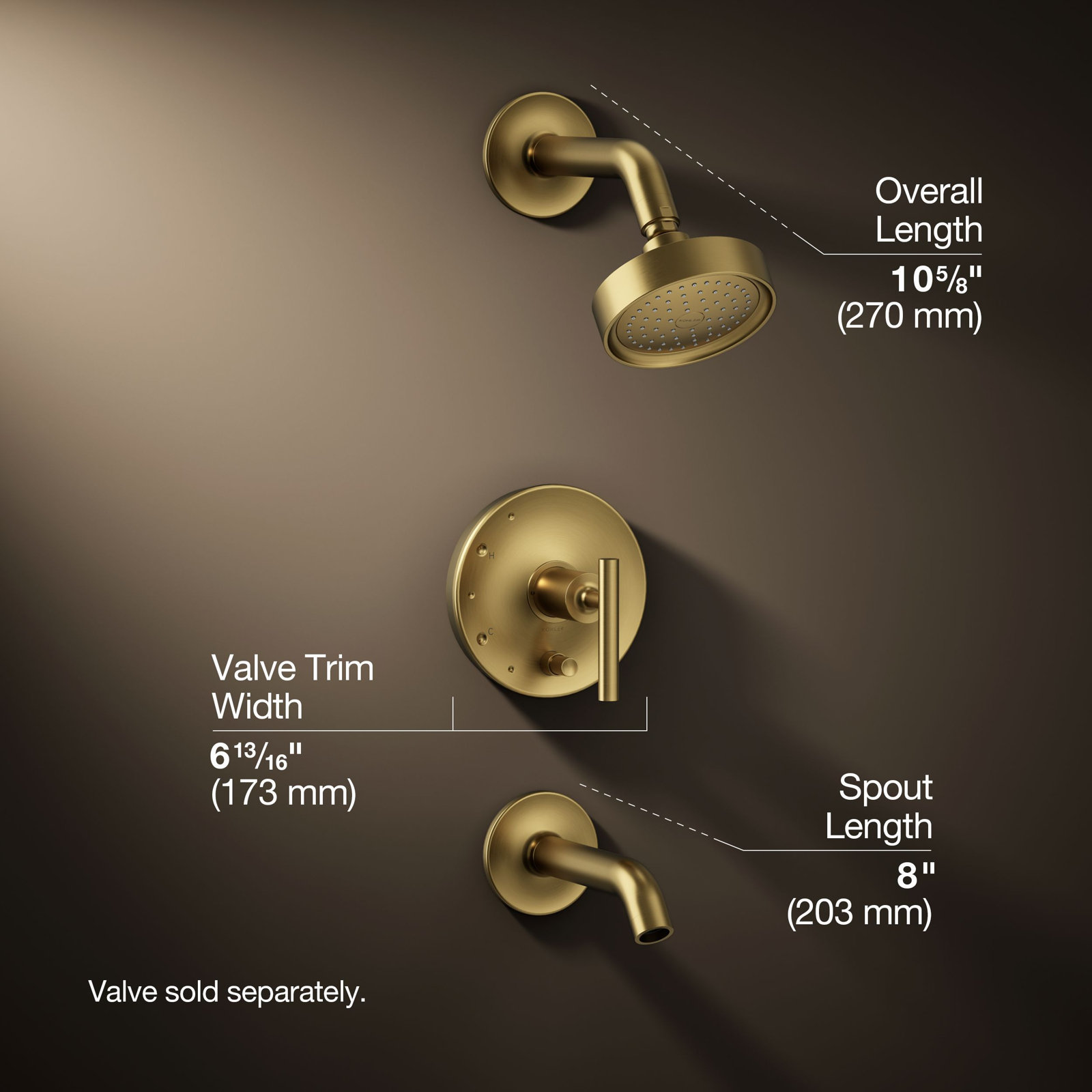 Purist Thermostatic Tub and Shower Faucet, Vibrant Brushed Moderne Brass, Lever Handle, 2.5 GPM