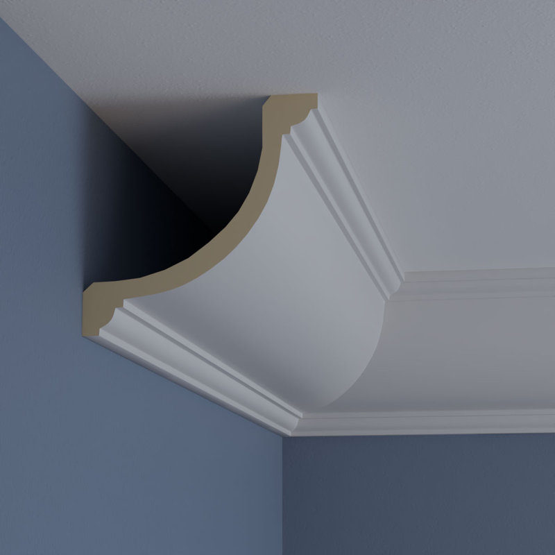 Primed White Polyurethane Geometric Crown Moulding Sample