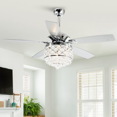 52" Torrie 5 - Blade Crystal Ceiling Fan with Remote Control and Light Kit Included
