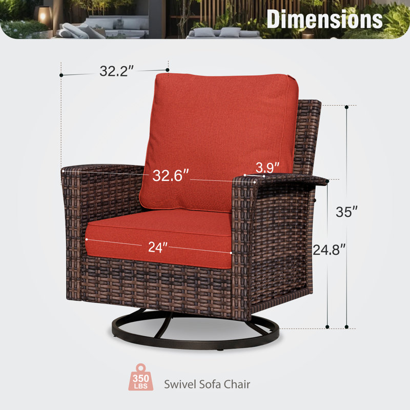 Swivel Wicker Outdoor Lounge Chair, Red