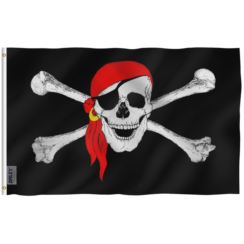3x5 Foot Black Polyester Pirate Flags with Red Bandana (2 Pack)