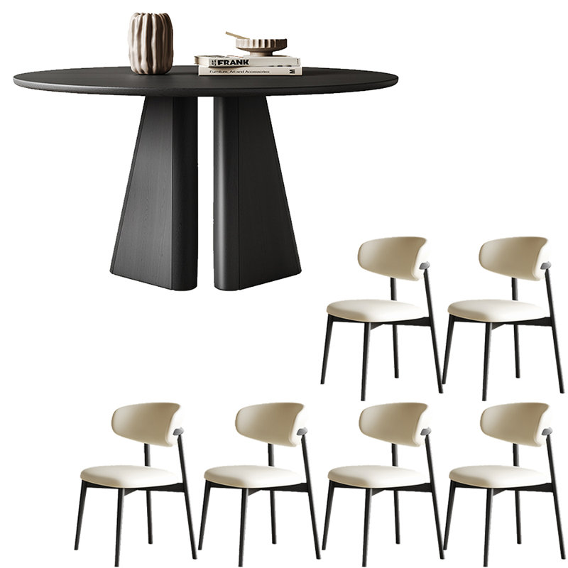Italian-style black solid wood dining table set
