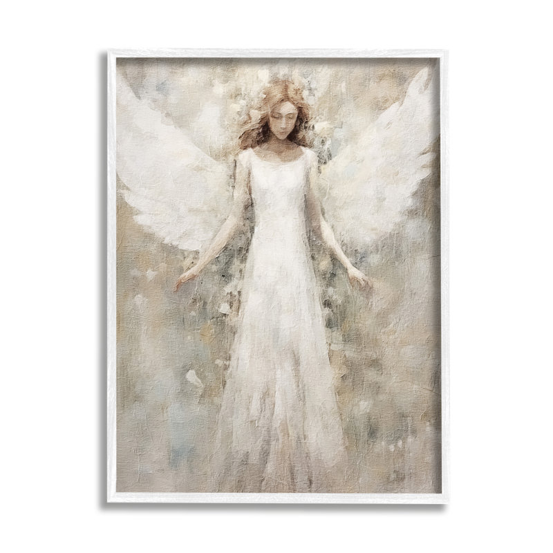 Bb-478-Ange abstrait doux encadré sur bois par Riley B, impression, Giclée encadrée blanc bord de mer