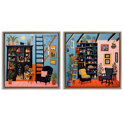 Cozy Decorated Reading Nook  2 PC Framed Floater Canvas Set by Lazar Studio
