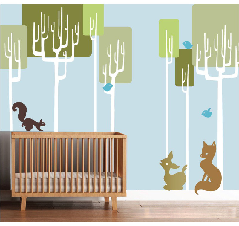 Décalcomanie murale forêt d’amis tree, H 80 po x l 98 po x P 0,01 po, Blanc / Vert