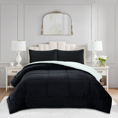 Ensemble d'édredon 3 pièces Micromink Sherpa - Édredon moelleux moelleux avec 2 taies d'oreiller