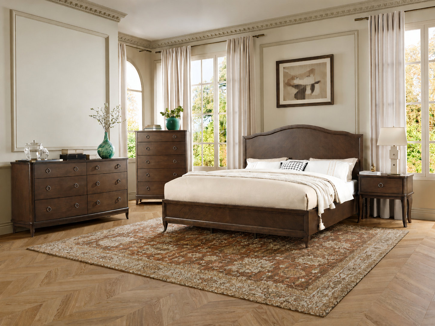 Riverstone Bedroom Set, 5 Pcs: Bed, 2 Dressers, 2 Nightstands, King