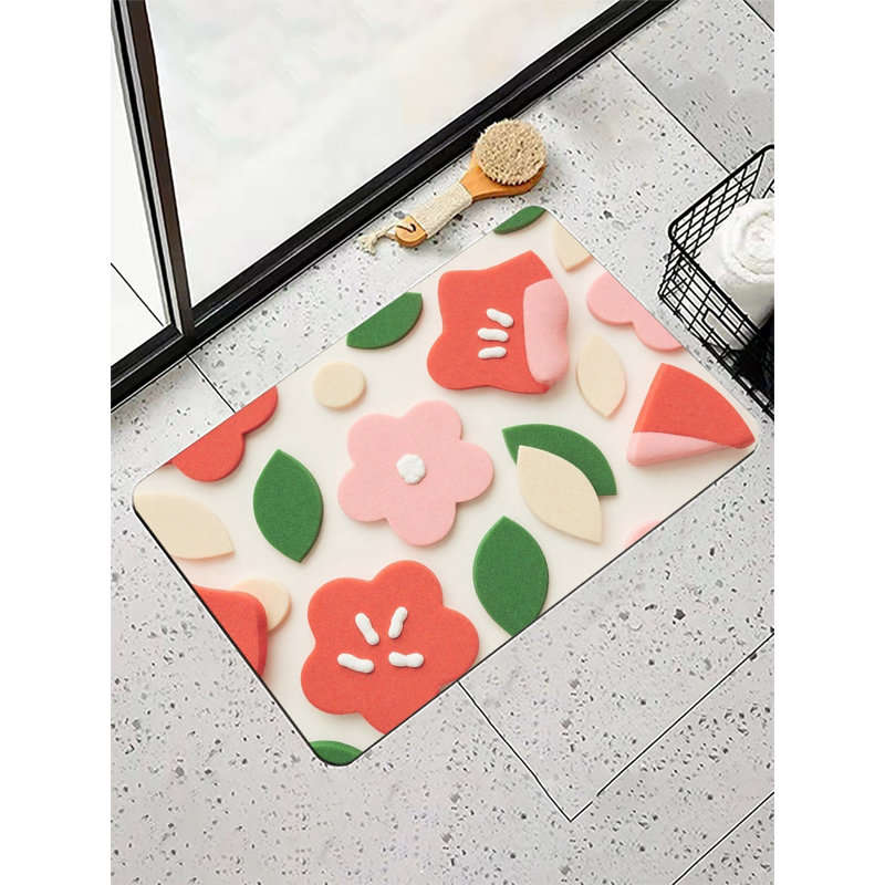 Tapis de bain à motif floral 16 x 24 3D, joli décor pour entrée de salle de bain