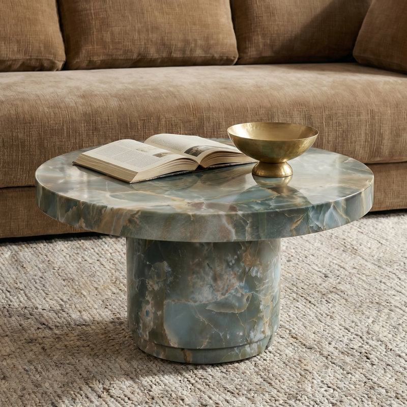 Table basse ronde en ciment 38 po Treso, Vert Jade