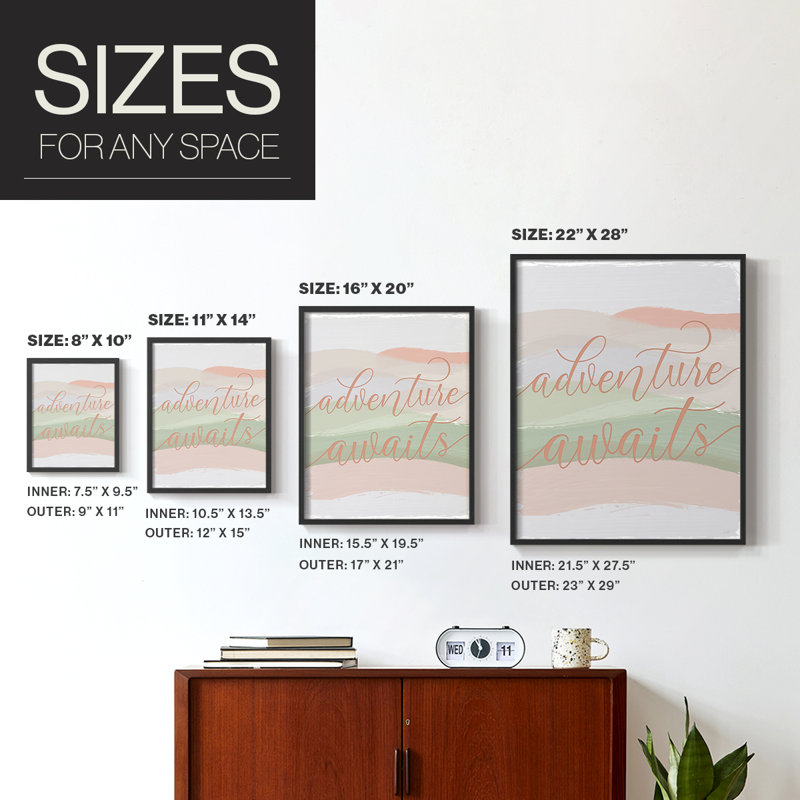 Adventure Awaits Framed Print - Solid Wood, 11" H x 9" W, Black