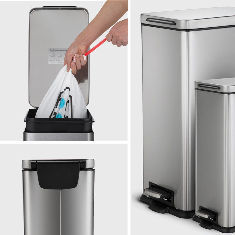 12 Gallon and 2.5 Gallon Brushed Stainless Steel Slim Trash Can Set