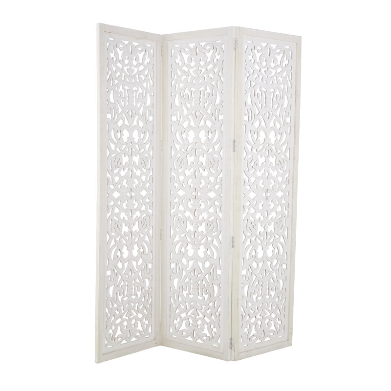 Wooden Handmade Hinged Foldable Partition 3 Panel Floral Partition Room Divider Screen